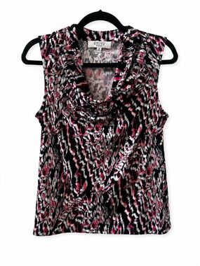 KASPER Abstract Print Cowl Neck Sleeveless Top | Black Pink White | Size M